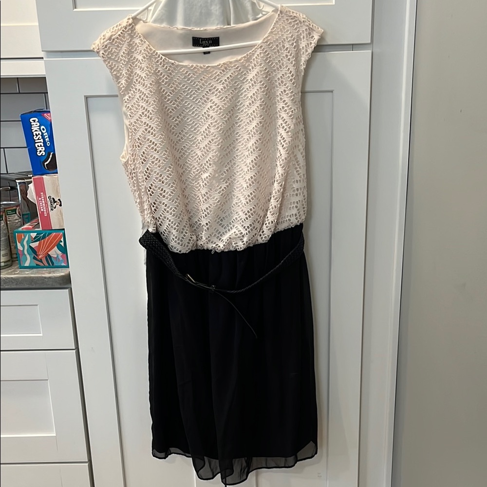 Elegant Lace Overlay Dress in Cream and Black